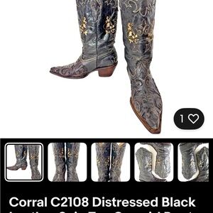 Corral Black Leather Boots with Gold Embroidery